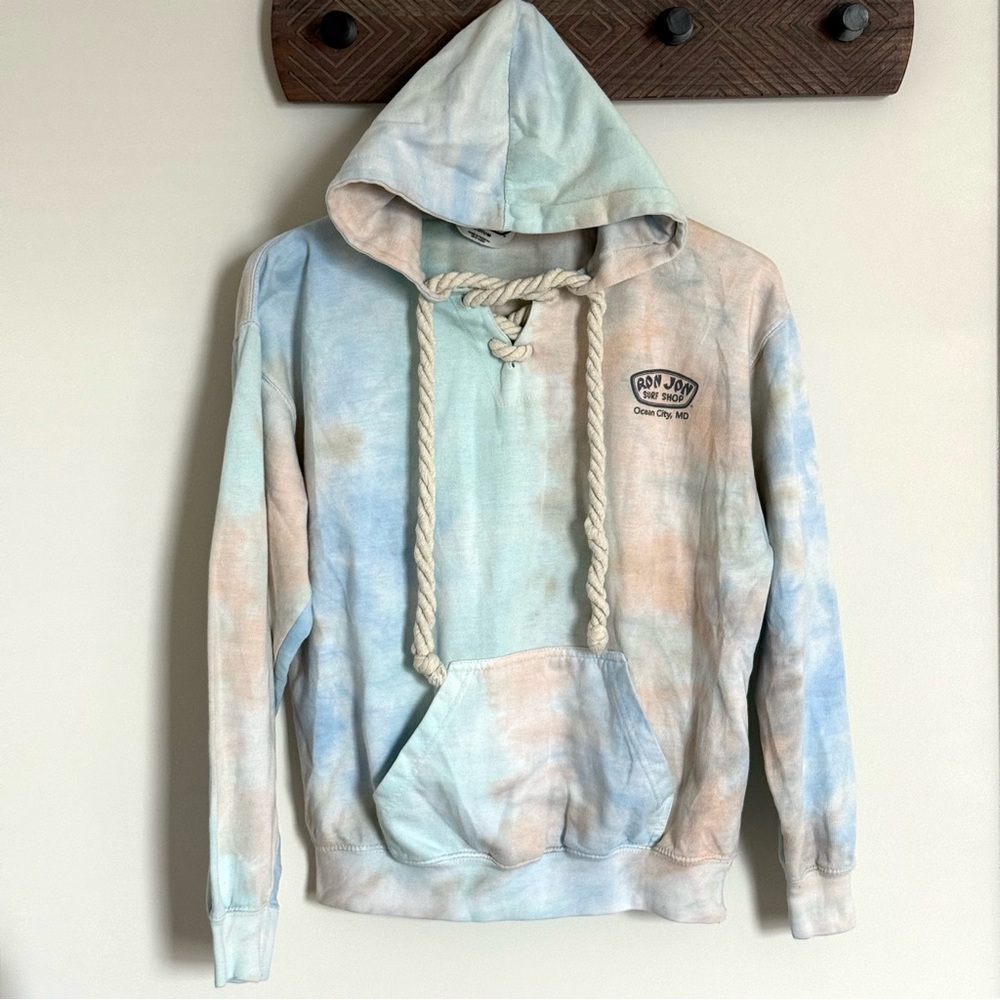 Ron Jon Surf Shop Ocean City MD Tie Dye Lace Up Hoodie Sweatshirt Medium